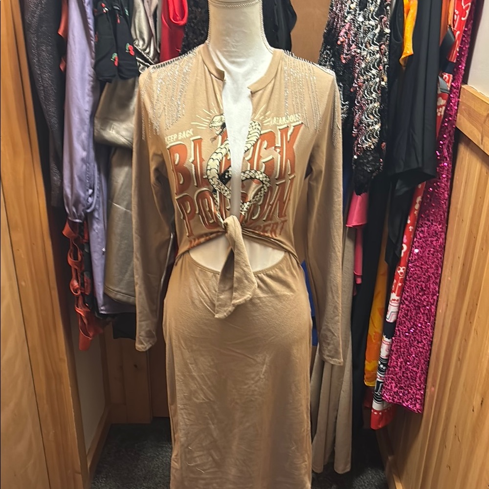 Tan Graphic Tie-Front Dress